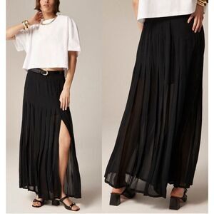 NWT J Crew Collection black pleated Maxi Skirt Lightweight Chiffon, $198 E2